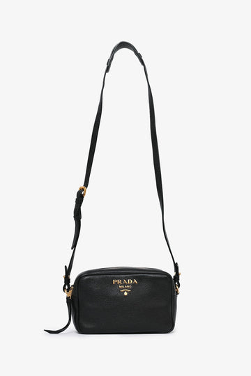 Prada Black Leather Camera CroESbody with Extra Canvas Strap