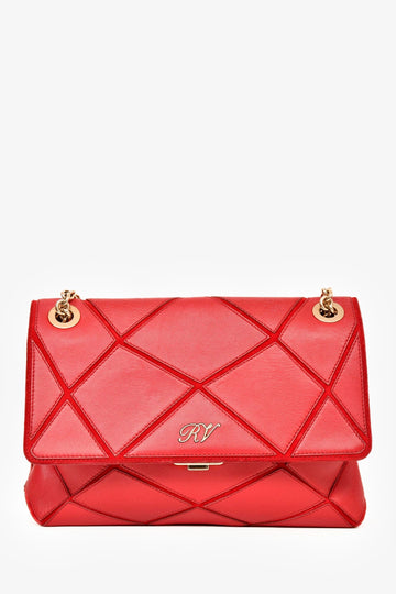 Roger Vivier Red Leather Geometric Patterned Shoulder Bag