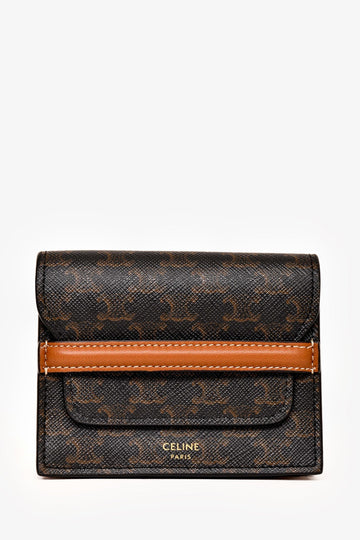 Celine 2022 Brown Leather/Canvas Triomphe BusineES Card Holder