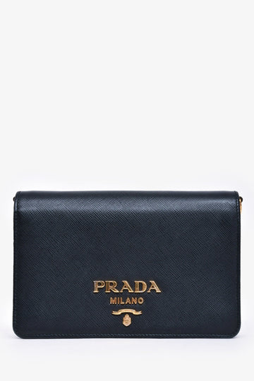 Prada Black Saffiano Leather Wallet on Chain