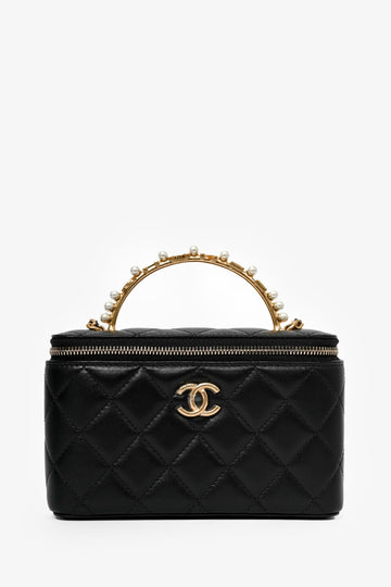 Chanel™ 2023 Black Lambskin Pearl CC Vanity Top Handle