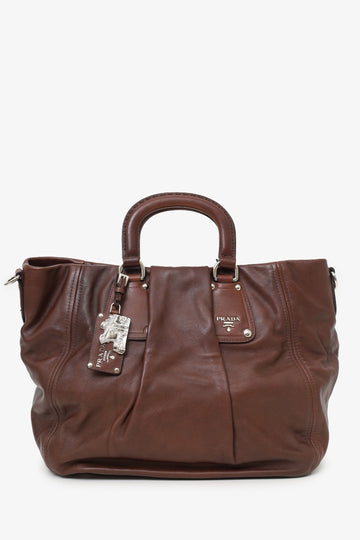 Prada Brown Leather 2Way Top Handle with Strap