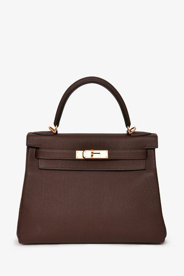 Hermès 2018 Dark Brown Togo Leather Retourne Kelly 28 with Strap