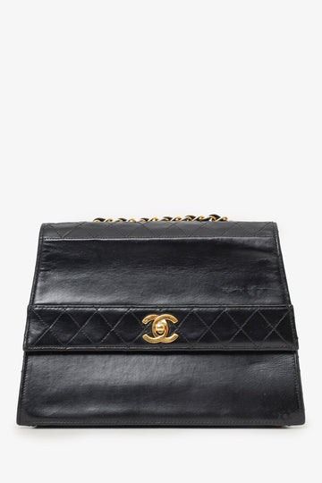 Chanel™ 1989-91 Black Lambskin Leather Trapezoid Flap Bag 'Refurbished'
