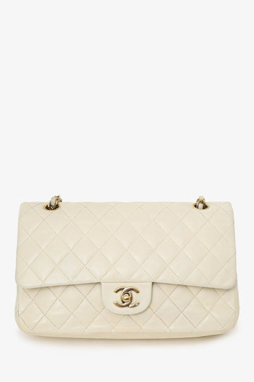 Chanel™ 2003-04 White Lambskin Medium Double Flap Bag 'As Is'