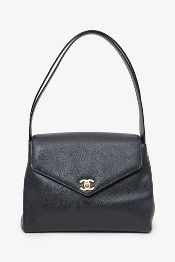 Chanel™ 1997-99 Black Caviar CC Turnlock Envelope Shoulder Bag