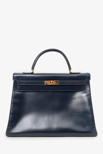 Hermes 1980 Navy Box Leather Retourne Kelly 35