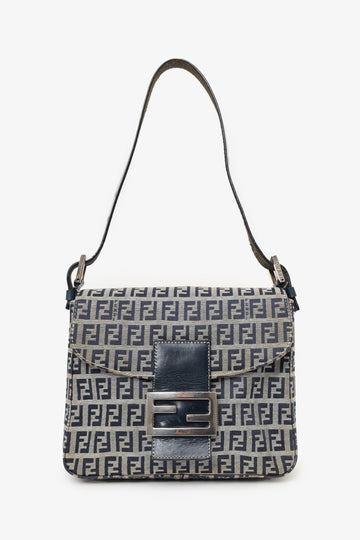 Fendi Navy/Grey Canvas FF Zucca Mamma Baguette Shoulder Bag