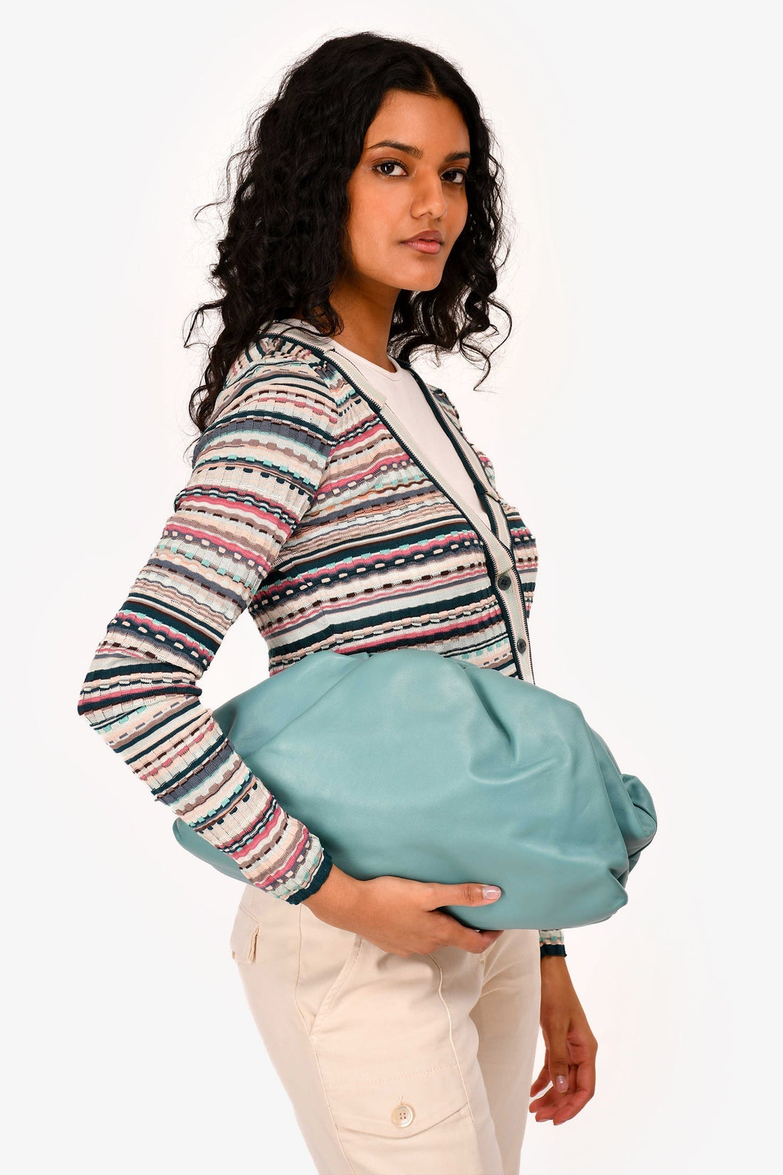 Bottega Veneta Teal Leather Large ClaESic Pouch