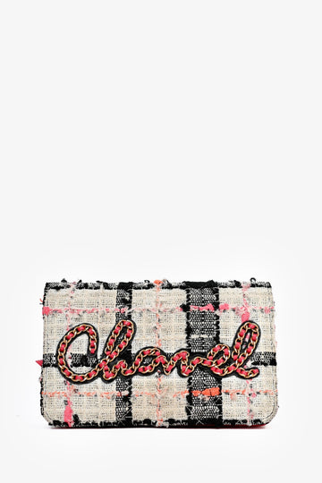 Chanel™ 2019 Pink/Black/Cream Tweed Wallet On Chain