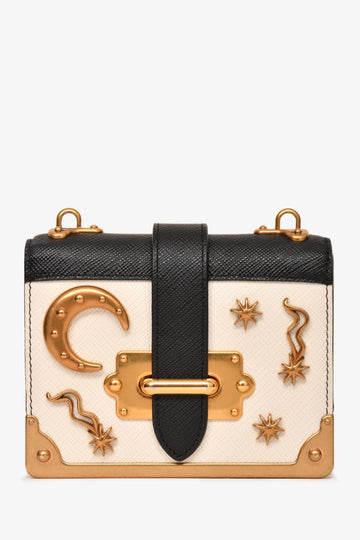 Prada Black/White Leather Micro 'Cahier' Chain CroESbody With Extra Strap