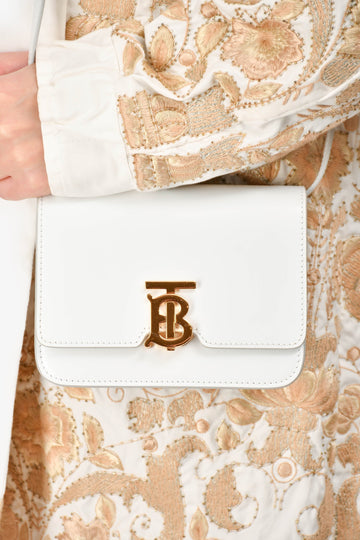 Burberry White Leather Mini TB CroESbody Bag