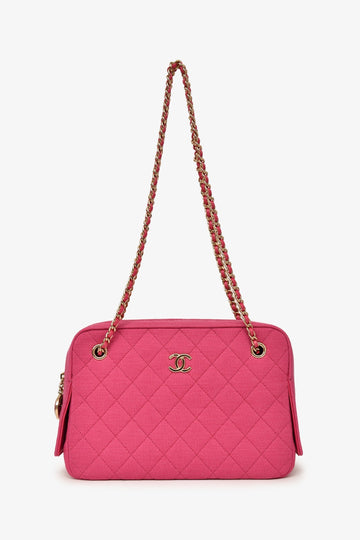 Chanel™ 2019-20 Fuchsia Quilted Jersey Zip Double Chain Bag