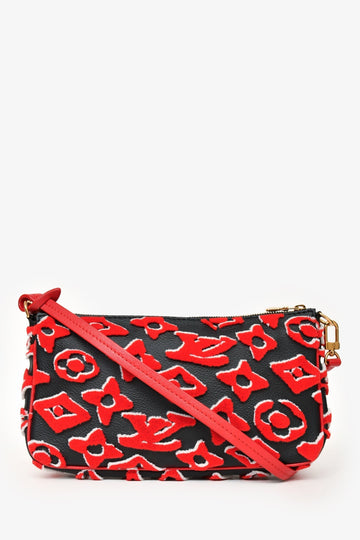 Louis Vuitton x Urs Fischer 2020 Black Leather Red Tufted Monogram Pochette AcceESories