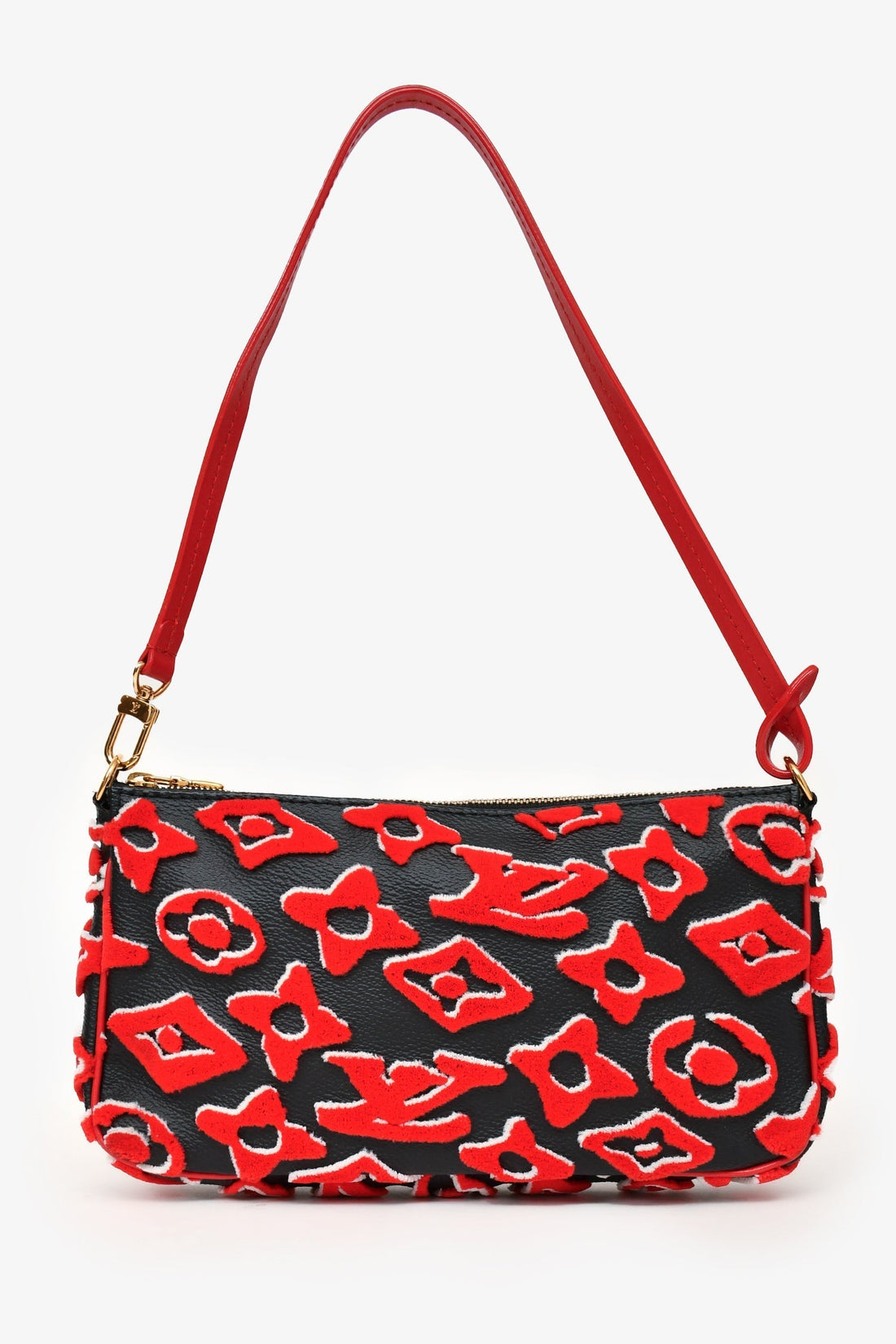 Louis Vuitton x Urs Fischer 2020 Black Leather Red Tufted Monogram Pochette AcceESories