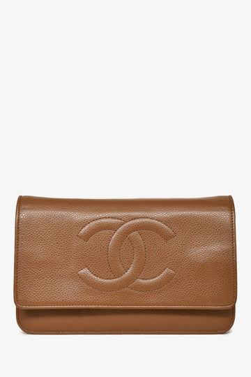 Chanel™ 2012-13 Brown Caviar Leather CC Logo Wallet On Chain
