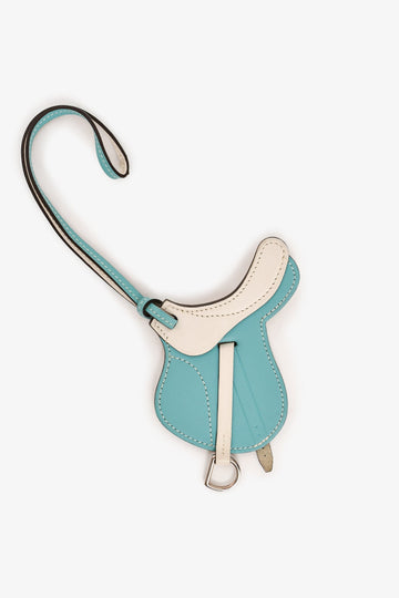 Hermes Blue/White Swift Leather Paddock Selle Saddle Bag Charm