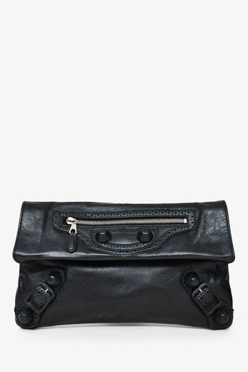 Balenciaga Black Leather City Brougues Envelope Clutch