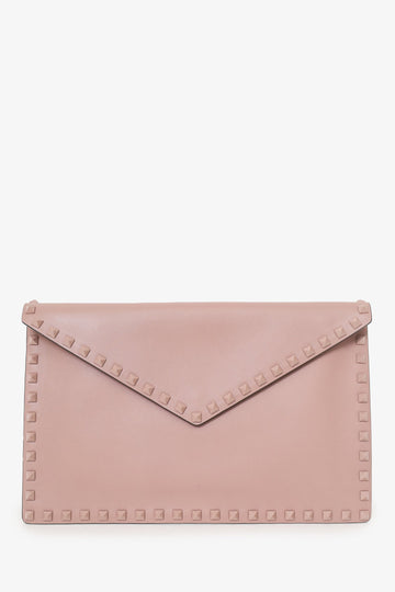 Valentino Garavani Nude Rockstud Leather Large Envelope Clutch