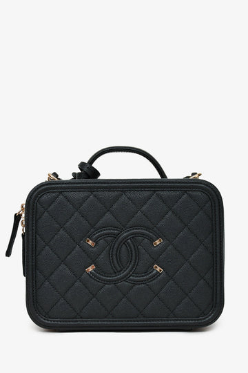 Chanel™ 2019 Black Caviar Medium CC Filigree Vanity Case