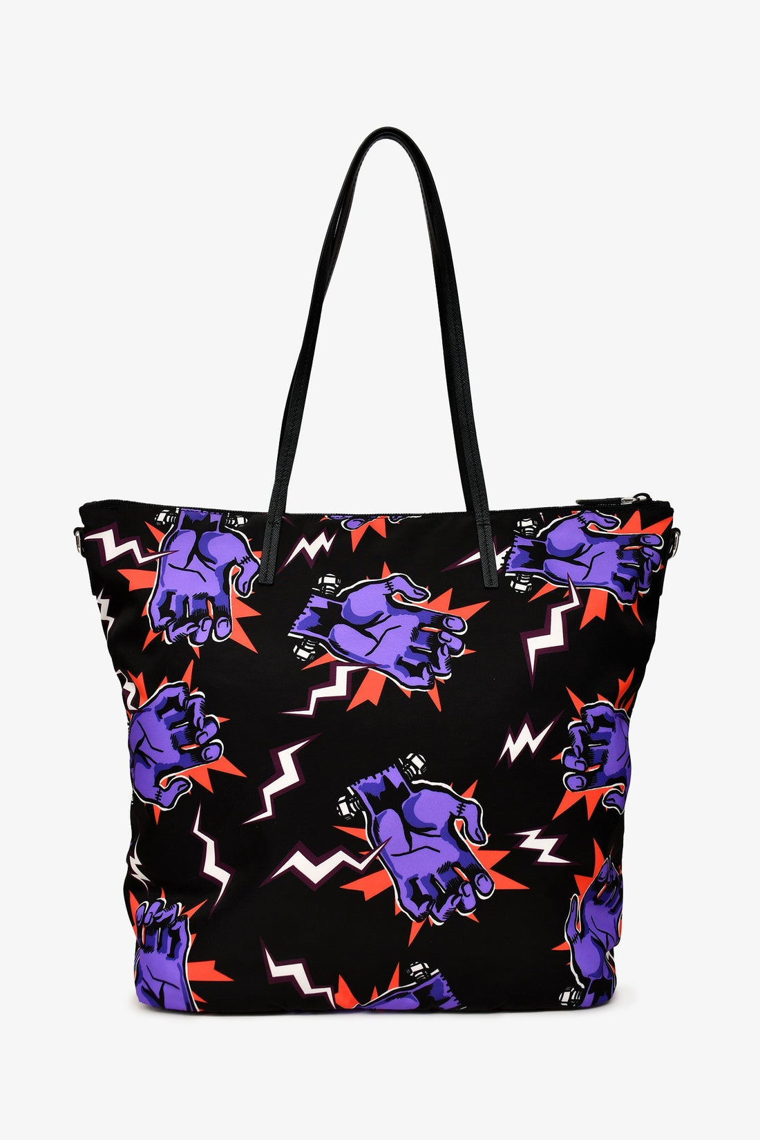 Prada x Universal Studio Black Nylon Frankenstein Hand Print Tote