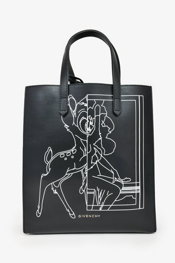 Givenchy 2016 Black Leather Bambi Print Tote with Strap