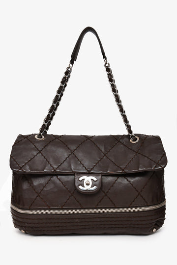 Chanel™ Brown Leather Expandable Ligne Flap Bag (As Is)