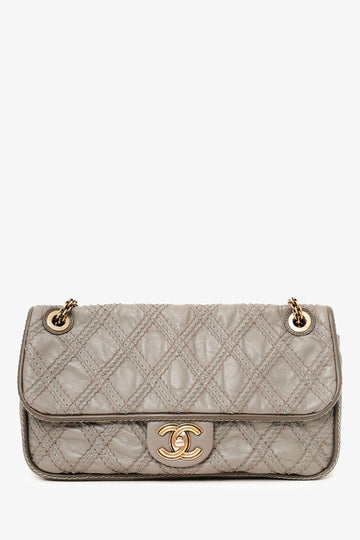 Chanel™ 2011 Grey Quilted Leather Paris-Bombay Triptych Flap Bag