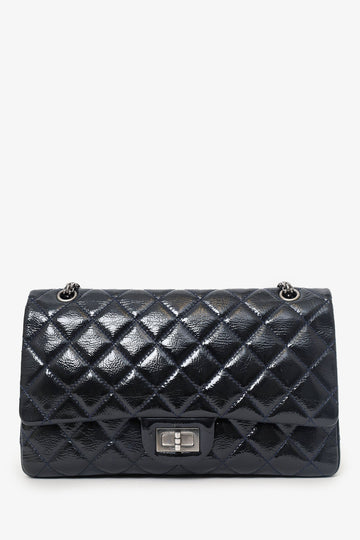 Chanel™ 2010-11 Navy Patent Leather Reissue 227 Double Flap Bag