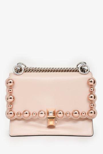 Fendi Pink Leather Scalloped Studded Small Ken I CroESbody Bag