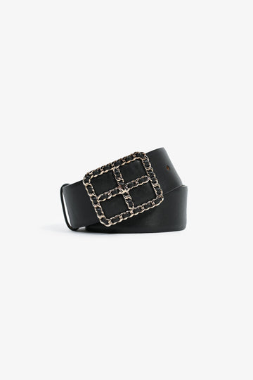 Chanel™ Black Leather Enchained Buckle CC Wide Belt Size 90