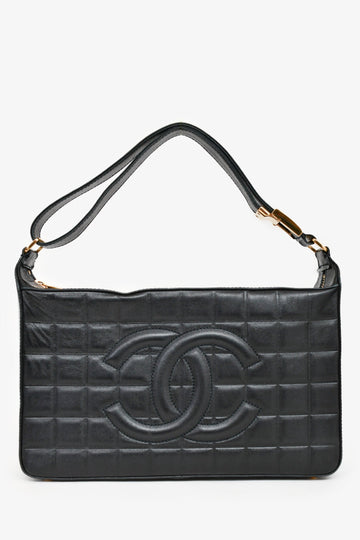 Chanel™ 2003/2004 Black Leather Choco Bar CC Shoulder Bag