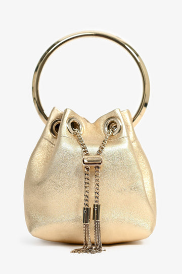 Jimmy Choo Gold Leather Mini Top Handle 'Bon Bon' Bag with Chain
