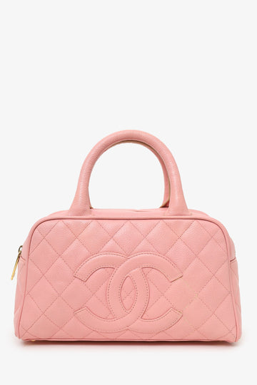 Chanel™ 2003-04 Pink Caviar Leather CC Quilted Mini Bowler Bag