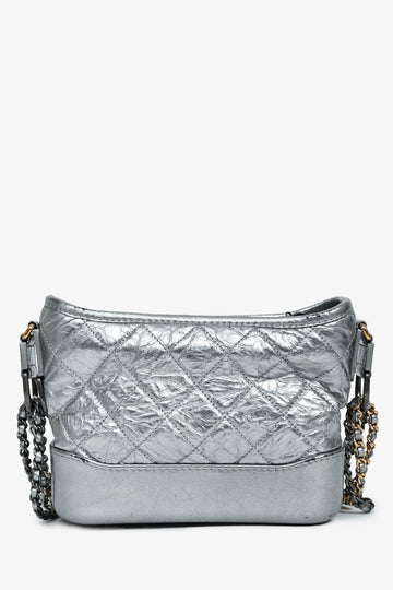 Chanel™ 2017-18 Silver Calfskin Small Gabrielle Hobo Multi-Chain Bag (As Is)