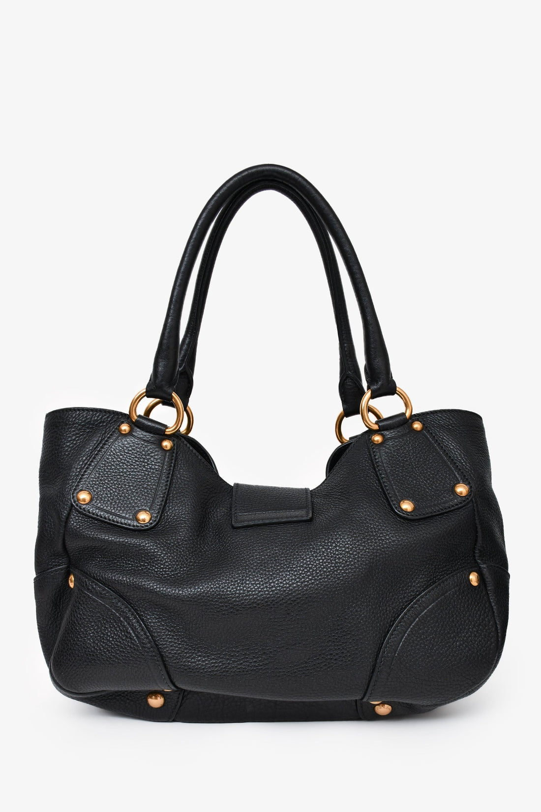Prada Black Leather Vitello Daino Shopping Tote