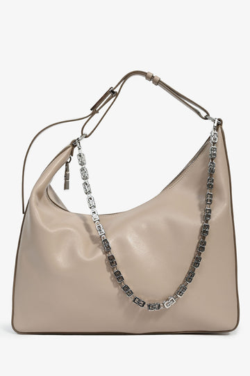 Givenchy Beige Medium Moon Cut-Out Leather Shoulder Bag with Chain