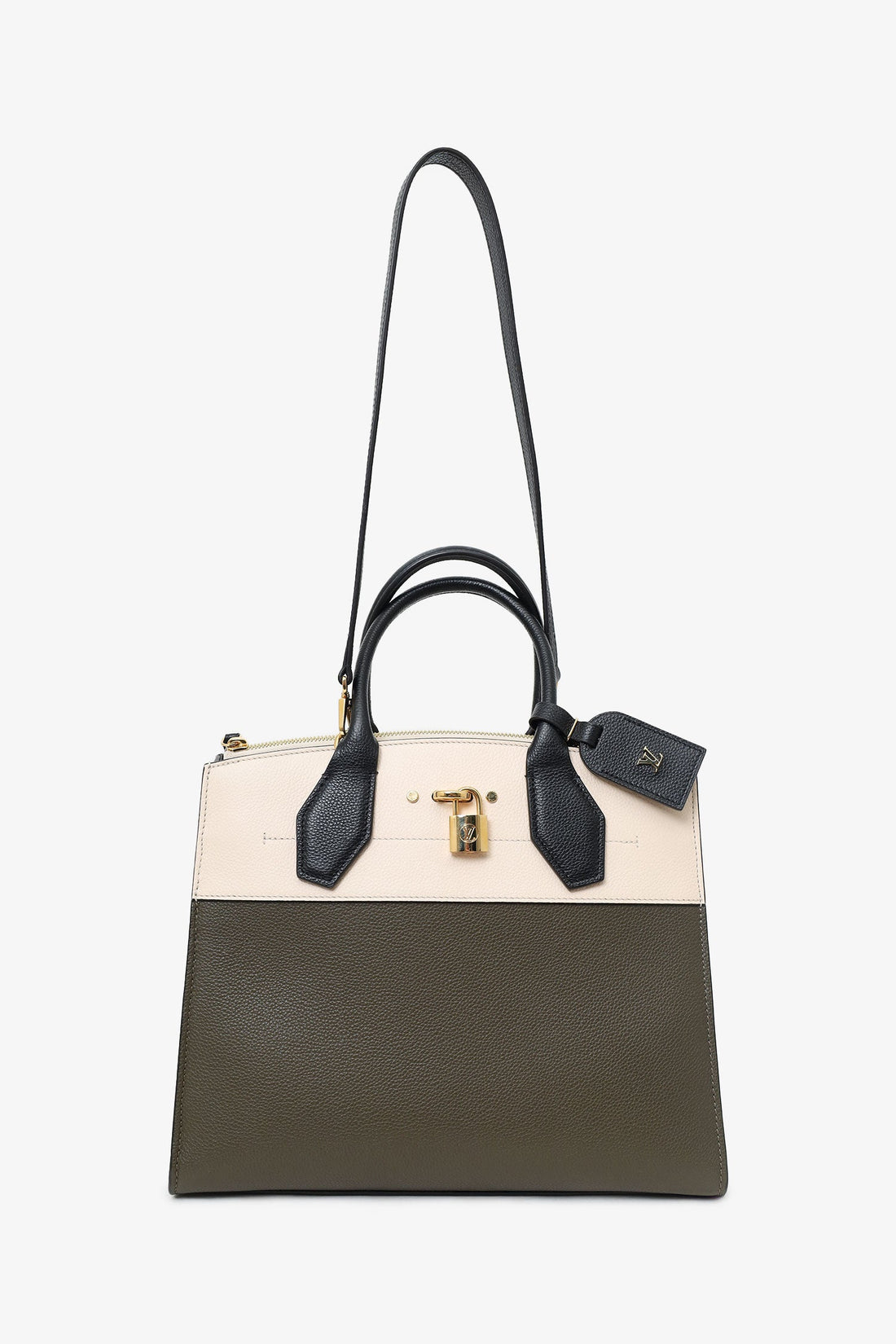 Louis Vuitton Olive/White/Black Taurillon City Steamer MM with Strap
