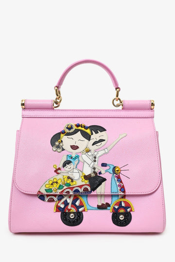 Dolce & Gabbana Pink Dauphine Medium Family Patch MiES Sicily Bag with Strap