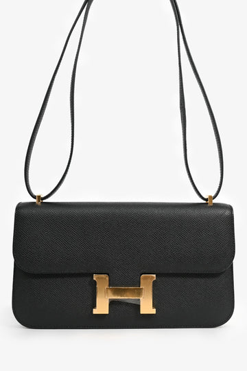 Hermès 2024 Black Epsom Leather Constance Elan Shoulder Bag