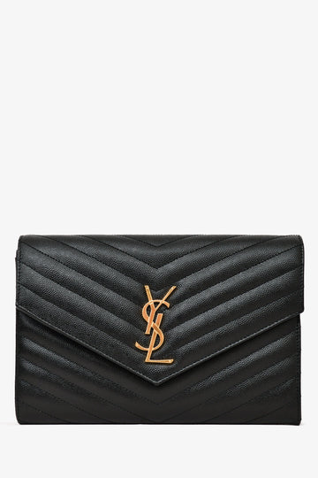 Saint Laurent 2022 Black Leather Chevron Quilted CaESandra Clutch