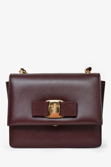 Salvatore Ferragamo Burgundy Leather Vara Bow CroESbody