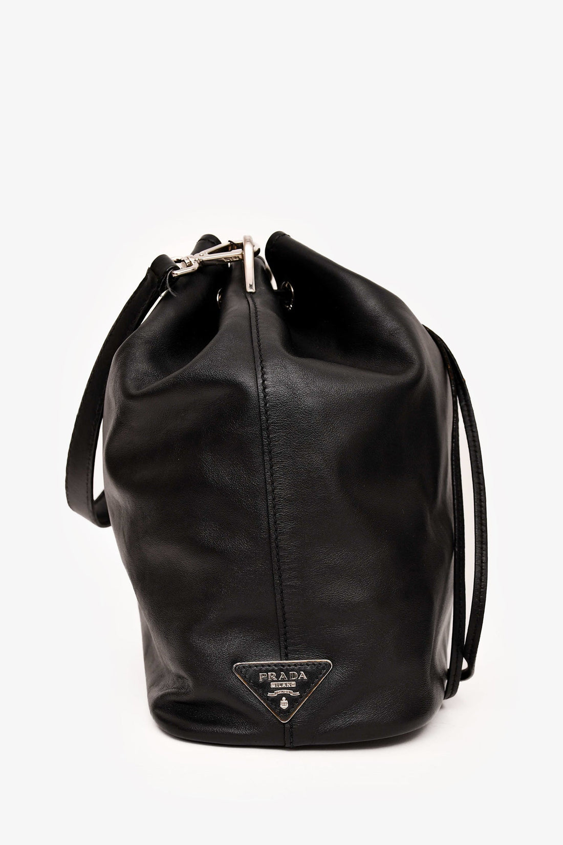 Prada Black Leather Drawstring Bucket Bag