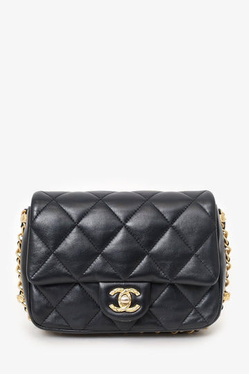 Chanel™ 2023 Black Quilted Lambskin Chain Around Mini Square Flap Bag