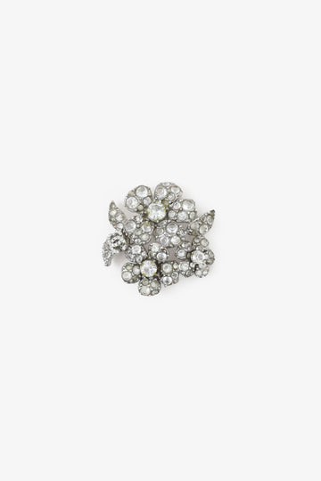 Chanel™ Silver Tone Crystal Floral CC Brooch