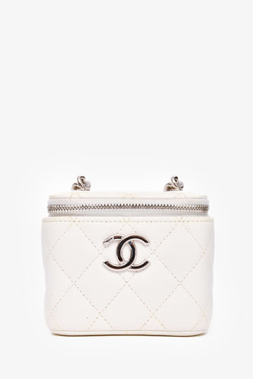 Chanel™ 2022 White Caviar Leather Mini Vanity Case (As Is)