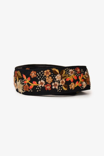 Christian Dior Black Leather Floral Embroidered Bag Strap