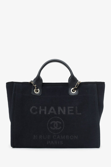 Chanel™ 2022 Black Canvas Small Deauville Shopping Tote