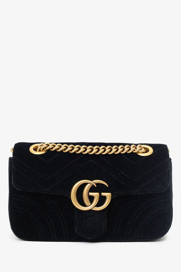 Gucci Black Velvet Small GG Marmont Shoulder Bag