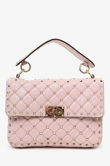 Valentino Pink Leather Rockstud Spike Medium Top Handle Bag